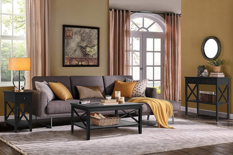ChooChoo Oxford Coffee Table with Thicker Legs, Black Wood Coffee Table with Storage for Living Room ChooChoo