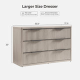 SICOTAS Dresser for Bedroom 53.5" Wide 6 Drawer Dressers & Chests of Drawers for Closet Long Large Modern TV Stand Set for Clothes Storage Fluted Clothes Closet for Hallway Entryway, White Alder SICOTAS