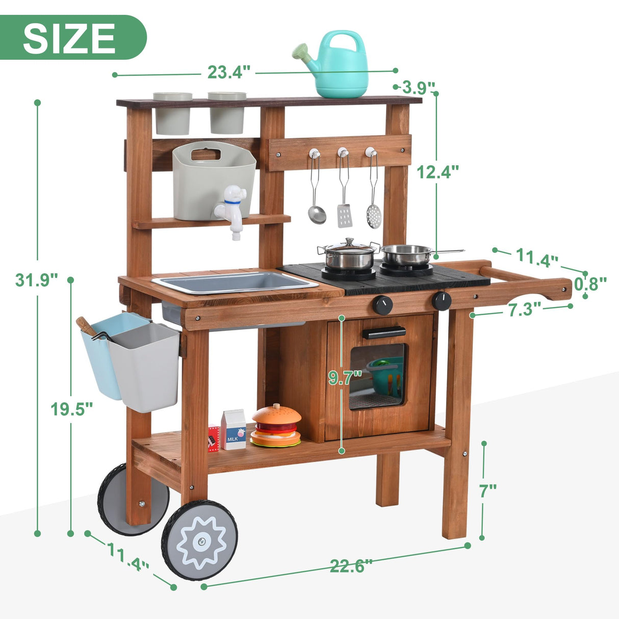 OLLIKIVI Mud Kitchen for Kids Outdoor,Wooden Play Kitchen with Removable Sink, Faucet,Storage Shelves, Backyard Garden Toddler Kitchen Playest, Kitchenware, Stove, Gift for Boys and Girls OLLIKIVI