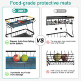 Sevenblue 2 Tier Fruit Basket for Kitchen Counter with 2 Banana Hangers, 2025 Pro Detachable Metal Fruit Bowl with Wooden Handle,Fruit Holder for Bread Snack Veggies, Black Sevenblue