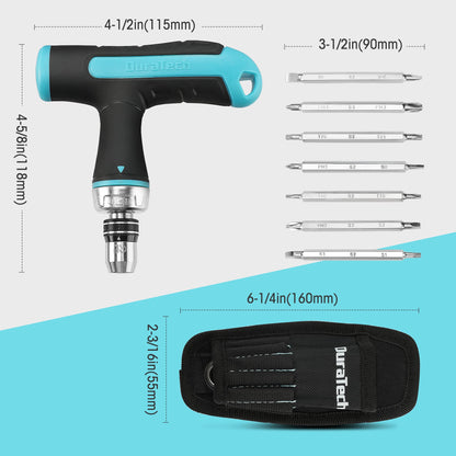 DURATECH 14-in-1 Screwdriver Set, Multi-Bit Ratcheting Screwdriver Set Tool All in One with Quick-load Mechanism, 7PCS Phillips, Slotted, Torx, Square S2 Steel Bits, T-Handle, for Outdoor & D - WoodArtSupply