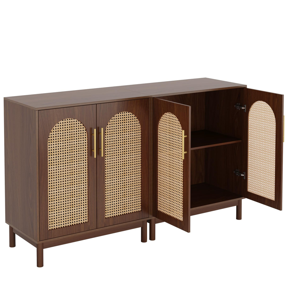 Tribesigns Set of 2 Rattan Sideboard Buffet Cabinet with Storage, 59 Inch Accent Cabinet for Dining Room, Living Room, Kitchen, Rattan and Dark Brown Tribesigns