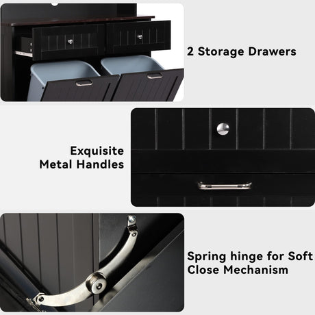LOUVIXA Kitchen Pantry Storage Cabinet, Microwave Cabinet with Tilt Out Trash Cabinet,Tall Pantry Cabinet Cupboard, Freestanding Kitchen Hutch (Classic Black) LOUVIXA