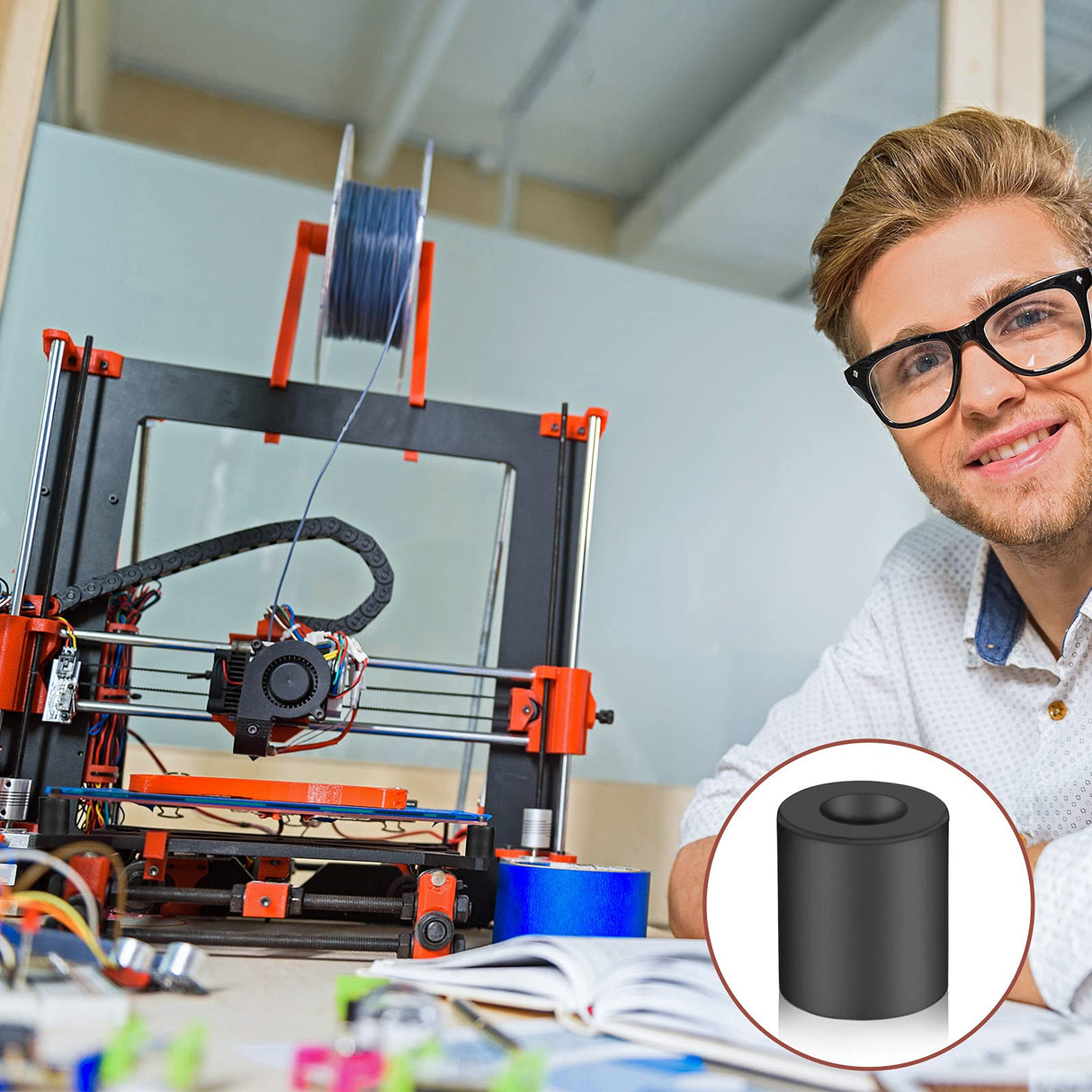 Honoson 8 Pcs 3D Printer Heatbed Parts Silicone Leveling Solid Bed Mount Stable Hotbed Heat Resistant Buffer Compatible with CR-10 Ender 3 Bottom Connect (Black,0.63 Inch, 0.7 Inch) Honoson