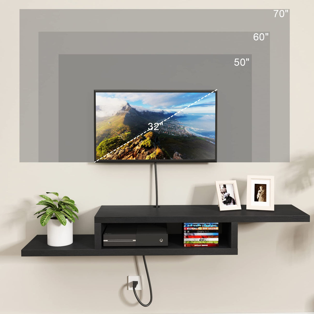 ChooChoo Floating TV Stand Shelf, Wall Mount Entertainment Center, 60” Media Console Stand for Living Room, Bedroom, Black ChooChoo