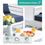 Patiorama Aluminum Patio Furniture Set, 4 PCS Modern Patio Conversation Set, All Weather White Outdoor Sectional Sofa Set w/Table, 3-Seater Sofa, Superior Olefin Cushion, Garden-Blue Cushion Patiorama