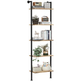 5-Tier Bookshelf Solid Wood Ladder Shelf, Narrow Book shelf Display Shelf, Wooden Ladder Shelf Bookcase, Wall Mount Ladder Shelf, Storage Rack for Living Room, Bedroom, Industrial Style, Rustic Brown Acovy