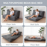 MAXYOYO Bean Bag Bed Folding Sofa Bed Floor Mattress for Adults, Extra Thick and Long Floor Sofa with Corded Washable Cover, Dark Grey, 30x95 Inch MAXYOYO