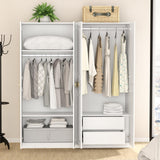 Wakefit Armoire Wardrobe Closet, 4 Doors Wooden Wardrobe Closet Cabinet, 71" Bedroom Armoires with Hanging Rod Shelf, Freestanding Wardrobe Cabinet for Bedroom, Guest Room, White Wakefit