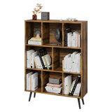 GRUSIGN 8 Cube Bookshelf 3 Tier Mid-Century Rustic Brown Modern Bookcase with Legs,Retro Wood Book Shelf Storage Organizer Shelf,Freestanding Organizer Display Shelf for Bedroom,Living Room,Office GRUSIGN
