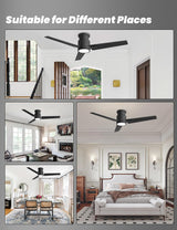 CJOY 52'' Flush Mount Ceiling Fan with Lights, Low Profile Ceiling Fans with Lights and Remote, 6 Speeds Quiet Reversible DC, 3CCT Dimmable, Outdoor Ceiling Fans for Patios Bedroom Living Room CJOY