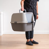 IRIS USA Jumbo Cat Litter Box Enclosure with Front Door Flap and Scoop, Hooded Kitty Litter Tray with Handle and Buckles for Portability and Privacy, Gray IRIS