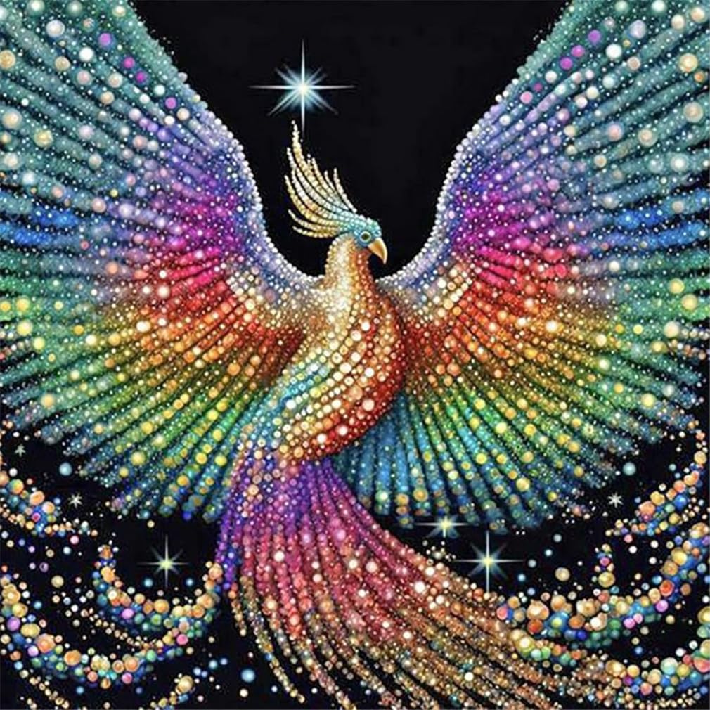 JFYHAB 5D Phoenix Diamond Painting Kits for Adult, Fire Phoenix Full Drill Round Diamond Cross Stitch Colorful Painting by Number Rhinestone Embroidery Arts Craft Diamond Art 12x12 inch JFYHAB