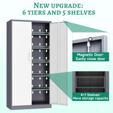 Letaya Metal Storage Cabinet with Lock Door and 5 Shelves,6 Tier Steel Garage Tool Cabinet for Home Office Utility Room 72" H X 36" W X18 D (White Gray) Letaya