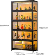 Curio Display Cabinet, 5 Tier Storage Shelves with Acrylic Glass Door, Transparent Bamboo Display Case for Figures, Display Shelves for Collectibles & Kids Bookcase for Home (Black Flip Door) iusyugh
