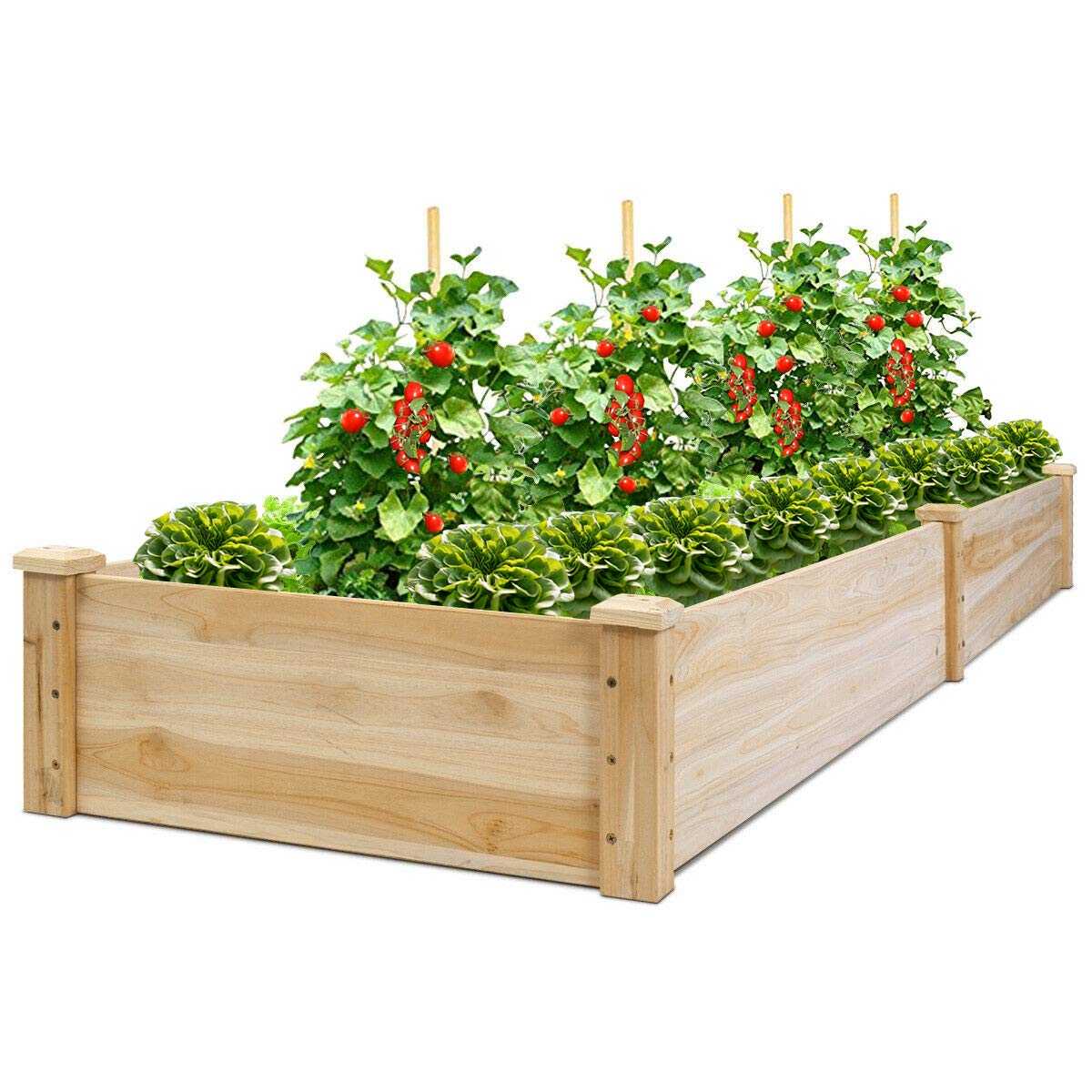 Giantex Raised Garden Bed Planter, Wooden Elevated Vegetable Planter Kit Box Grow for Patio Deck Balcony Outdoor Gardening, Natural