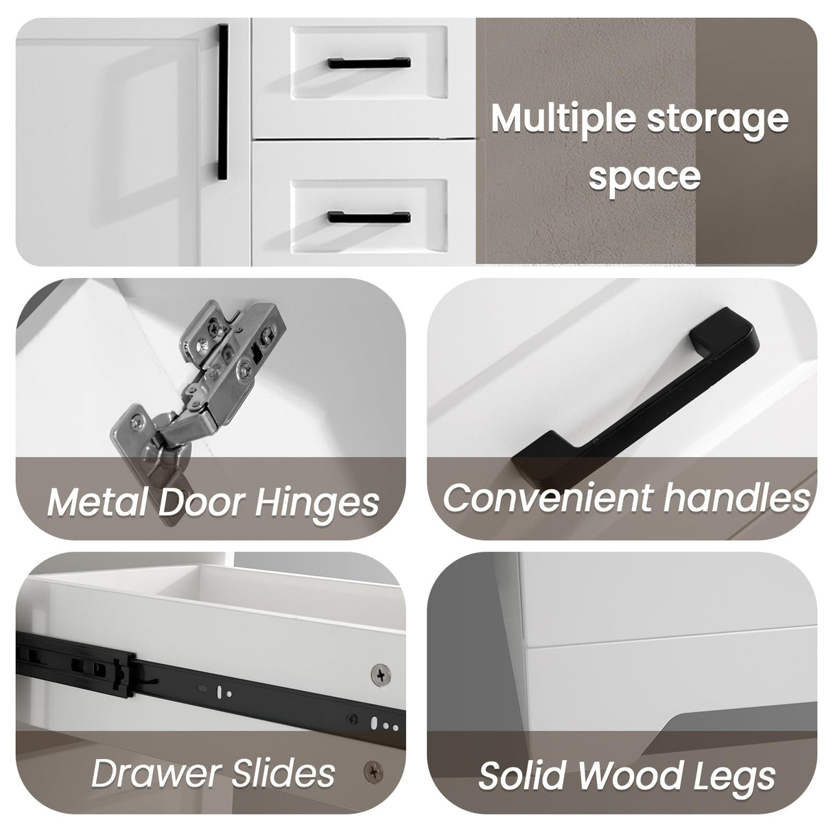 BUPWHEK 30” Luxurious Bathroom Vanity with Ceramic Sink Combo, White Bathroom Cabinet with 1 Soft Closing Door & 3 Full Extension Drawers, Faucet and Pop Up Drain Included BUPWHEK