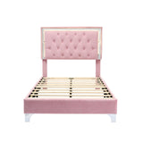 Harper & Bright Designs Velvet Twin Size Bed Frame with LED Lights, Modern Upholstered Twin Platform Bed with Tufted Headboard for Kids,Teens,Girls Boys,No Box Spring Needed,Pink Harper & Bright Designs
