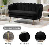 Anwick 59" Small Modern Chenille Loveseat Sofa, 2-Seater Sofa with Gold Metal Legs, Small Couch with Flower Shaped Back for Living Room Bedroom Office (Black) Anwick