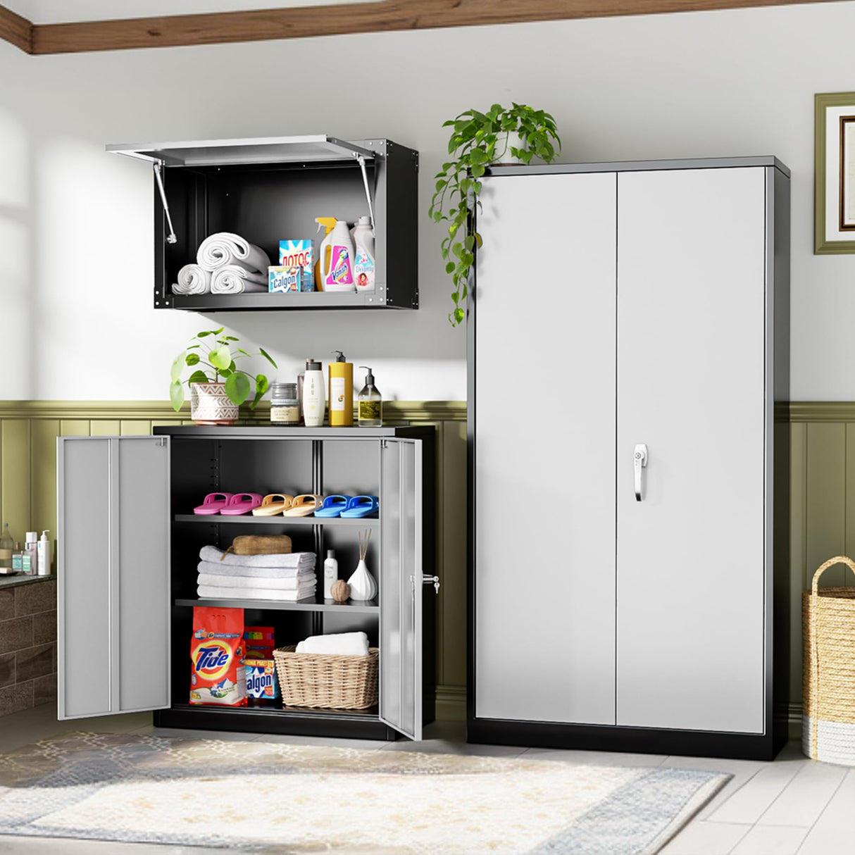 INTERGREAT Metal Storage Cabinet, 72" Tall Locking Storage Cabinet with 2 Doors and 4 Adjustable Shelves, Steel Tool Locking Cabinet for Home Office, Warehouse, School (Black Grey) INTERGREAT