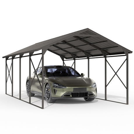 Gotland 12FT x 22FT Heavy Duty Metal Carport, Outdoor Garage Car Shelter with Reinforced Steel Frame, Galvanized Metal Roof, Weather-Resistant Canopy for Cars (Black) Gotland