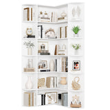 FOTOSOK 74” Tall Corner Bookshelf, 6-Tier Bookshelf and Bookcase with Open Storage, L Shaped Tall Bookcases Wooden Storage Shelves for Home Office, Thickened Boards for Better Load Bearing, White FOTOSOK