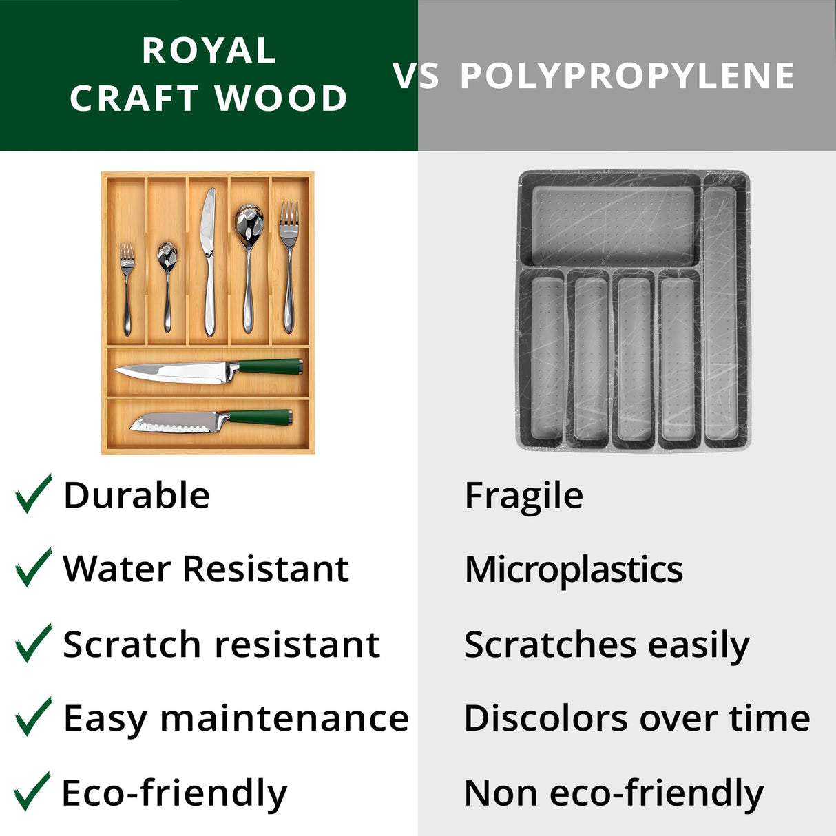 ROYAL CRAFT WOOD Luxury Bamboo Utensil Rack and Silverware Organizer, Kitchen Drawer Organizer - Utensil Holder and Cutlery Tray with Grooved Drawer Dividers for Flatware 7 Slot, Natural ROYAL CRAFT WOOD