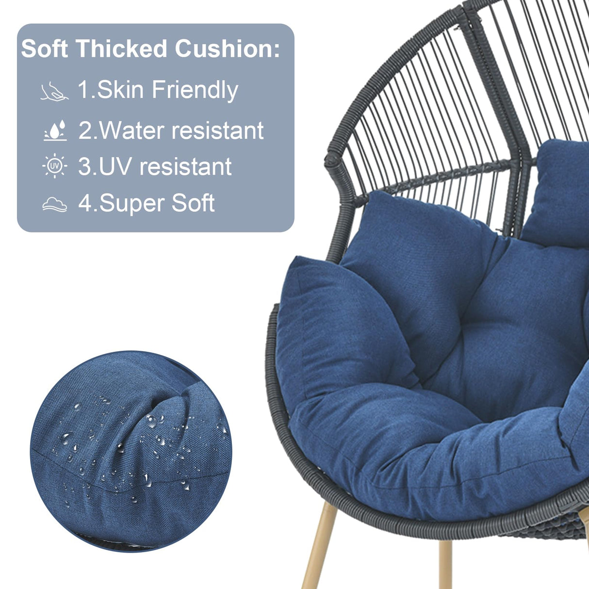Belord Wicker Egg Chair with Ottoman - 350lbs Capaticy Outdoor Indoor Egg Shaped Basket Lounge Chair with Anti-Rust Stand Water Resistant Cushion with Ties for Patio Balcony Bedroom Living Room Blue Belord