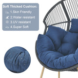 Belord Wicker Egg Chair with Ottoman - 350lbs Capaticy Outdoor Indoor Egg Shaped Basket Lounge Chair with Anti-Rust Stand Water Resistant Cushion with Ties for Patio Balcony Bedroom Living Room Blue Belord