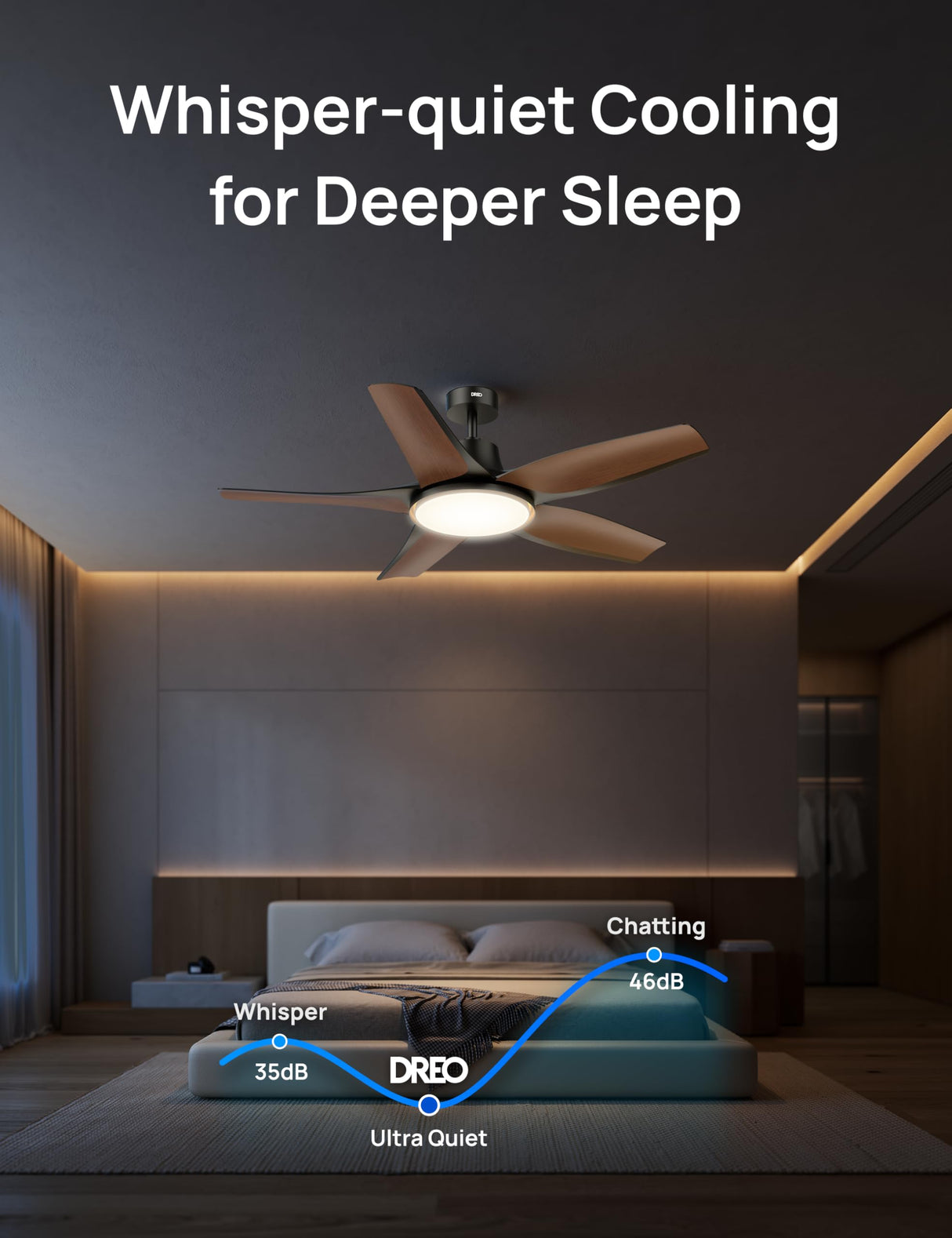 Dreo Smart Ceiling Fans with Lights, Low profile Ceiling Fan with Alexa/App, 52'' Dimmable Lighting & Color Tuning, RGB Ambient Light for Living Room, Game Room, Easy Installation, Quiet, Black Dreo