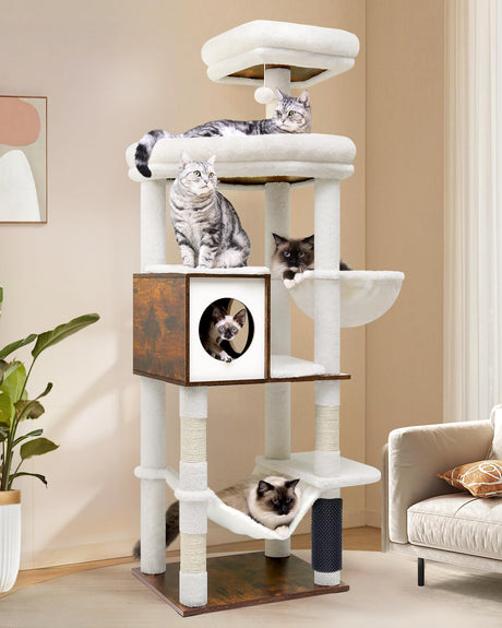 Globlazer W66 Cat Tree Tall 66-inch Modern Cat Tower for Indoor Cats Aesthetic Cat Tree with 4 Scratching Posts, 5 Washable Removable Cushions, Cat Furniture Globlazer