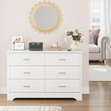 HOSATCK 6 Drawer Dresser, Modern White Wide Chest of Drawers with Metal Handels, Wood Double Dresser, Storage Chest Organizers for Living Room, HOSTACK