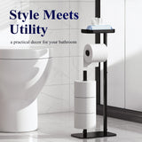 Kitsure Toilet Paper Holder Free Standing - Multifunctional & Rustless Toilet Paper Holder Stand for 4 Rolls, Anti-Slip Black Toilet Paper Holder with Shelf for Phones, Small Items, Black Kitsure