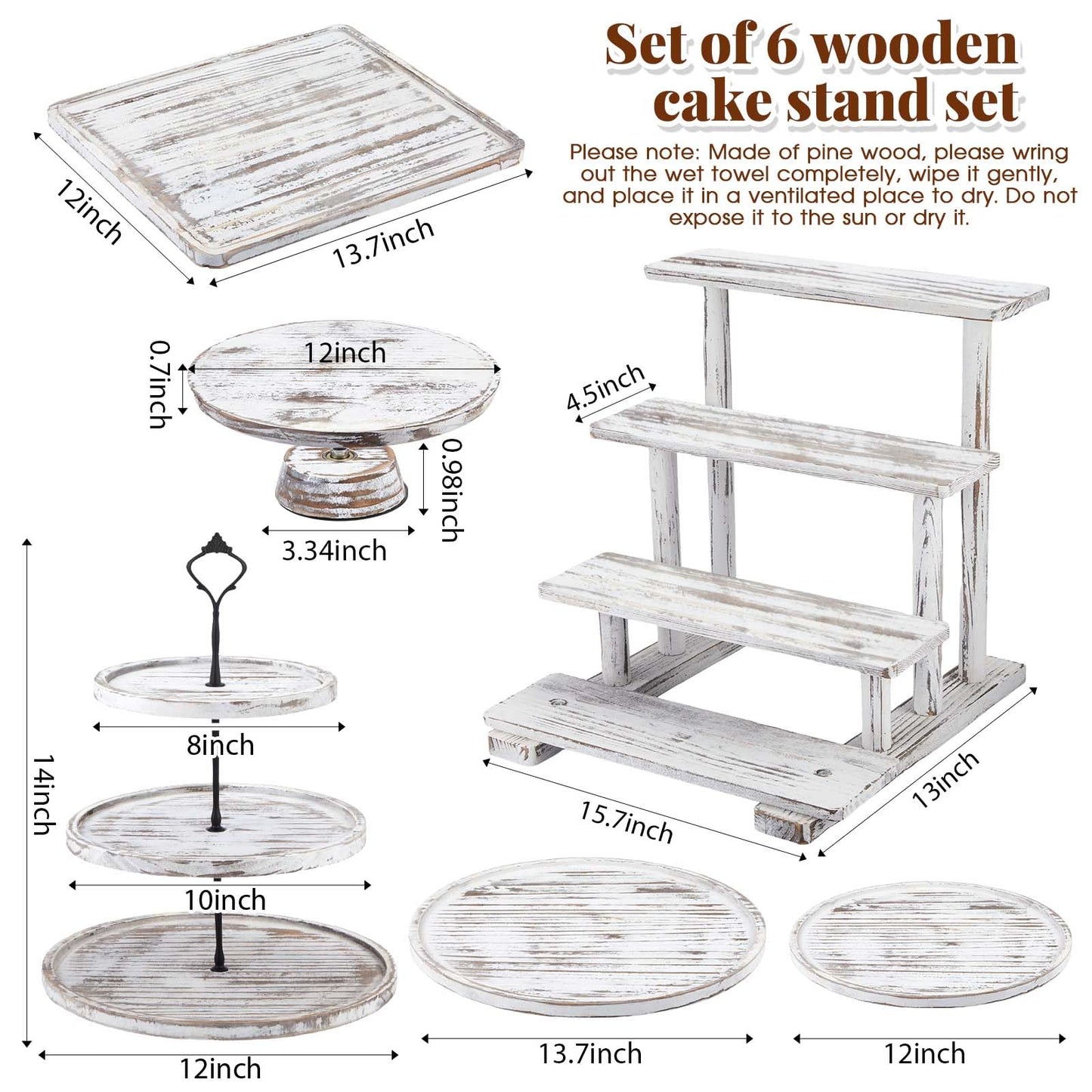 Roowest Wood Cake Stands Set of 6 Wood Dessert Tower Dessert Trays Desert Stands Cupcake Stand Rustic Wood 3 Tier Cupcake Serving Stands with Dessert Trays Farmhouse Wood for Tea Party (Vintage Brown)