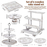 Roowest Wood Cake Stands Set of 6 Wood Dessert Tower Dessert Trays Desert Stands Cupcake Stand Rustic Wood 3 Tier Cupcake Serving Stands with Dessert Trays Farmhouse Wood for Tea Party (Vintage Brown) Roowest