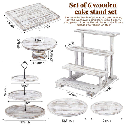 Roowest Wood Cake Stands Set of 6 Wood Dessert Tower Dessert Trays Desert Stands Cupcake Stand Rustic Wood 3 Tier Cupcake Serving Stands with Dessert Trays Farmhouse Wood for Tea Party (Vintage Brown)