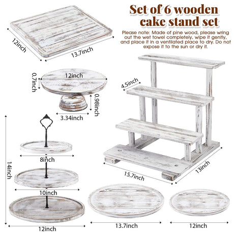 Roowest Wood Cake Stands Set of 6 Wood Dessert Tower Dessert Trays Desert Stands Cupcake Stand Rustic Wood 3 Tier Cupcake Serving Stands with Dessert Trays Farmhouse Wood for Tea Party (Vintage Brown) Roowest
