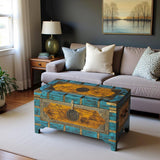 Starlight Canyon Home Mango Wood Storage Trunk Coffee Table with Brass Inlay, Hope Chest and Steamer Trunk for Living Room or Bedroom Decor Starlight Canyon Home