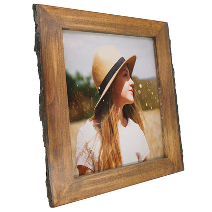 IKEREE 8x10 Picture Frames with Bark Edges, Rustic Wood Photo Frame for Tabletop or Wall Display, Natural Brown.