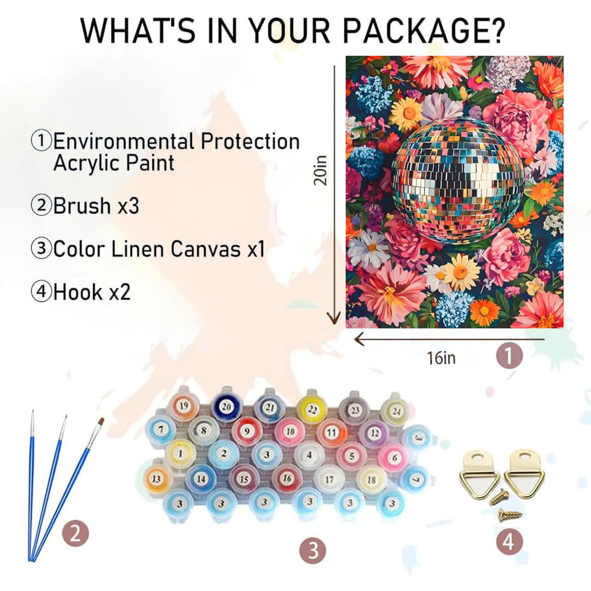 CraftCraze Paint by Numbers Kit for Adults, Adult Paint by Number Kits, Disco Ball Paint by Numbers for Adults Beginners, DIY Advanced Acrylic Painting on Canvas for Home Wall Art Decor 16x20 Inch CraftCraze