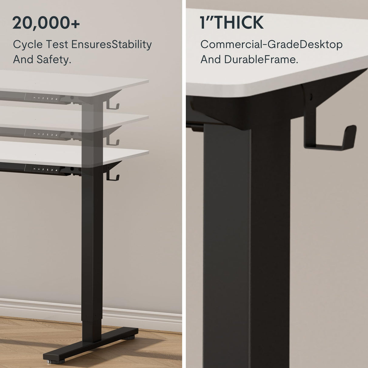 FLEXISPOT Electric Height Adjustable Standing Desk Heavy Duty Steel Stand Up Desk Frame w/Automatic Smart Keypad (Black Frame + 60 in White Top 2 Packages) FLEXISPOT