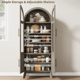 RNLRNL 71" Modern Fluted Display Cabinet with Glass Door, Arched Curio Cabinet with Adjustable Shelf, Bookcase for Collectibles Books, Storage Cabinet for Living Room, Dining Room, Grey RNLRNL