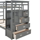 Bellemave Grey Twin Over Twin Bunk Bed with Trundle, 4 Storage Drawers, Staircase & Safety Guard Rails Bellemave