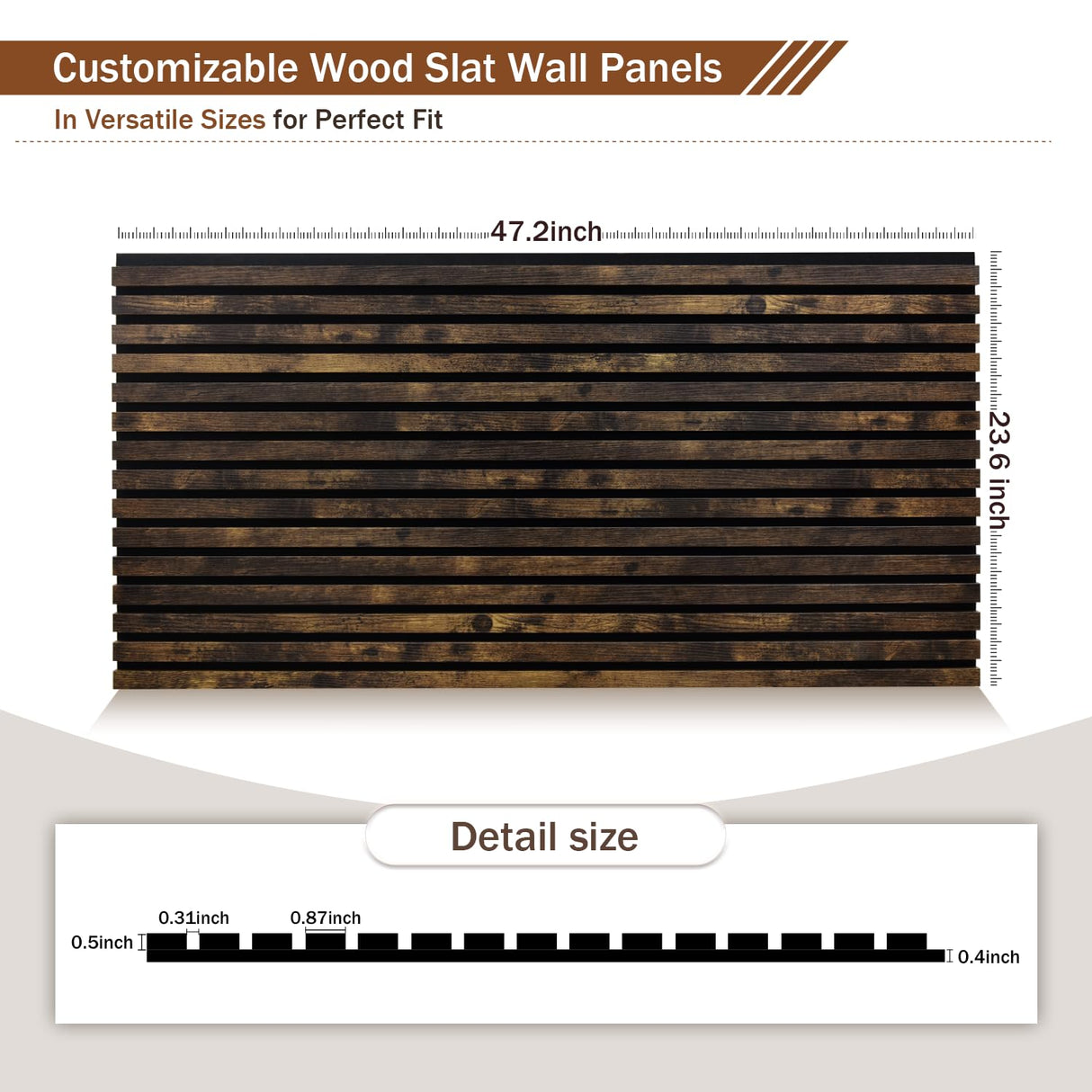 Wood Slat Wall Panel, Easy Installation, Versatile, Enhanced Acoustic Design, Suitable for Living Room, Bedroom, Kitchen & Offices, 47.2×23.6 inch, 2 Pack, Rustic Brown Mollywell