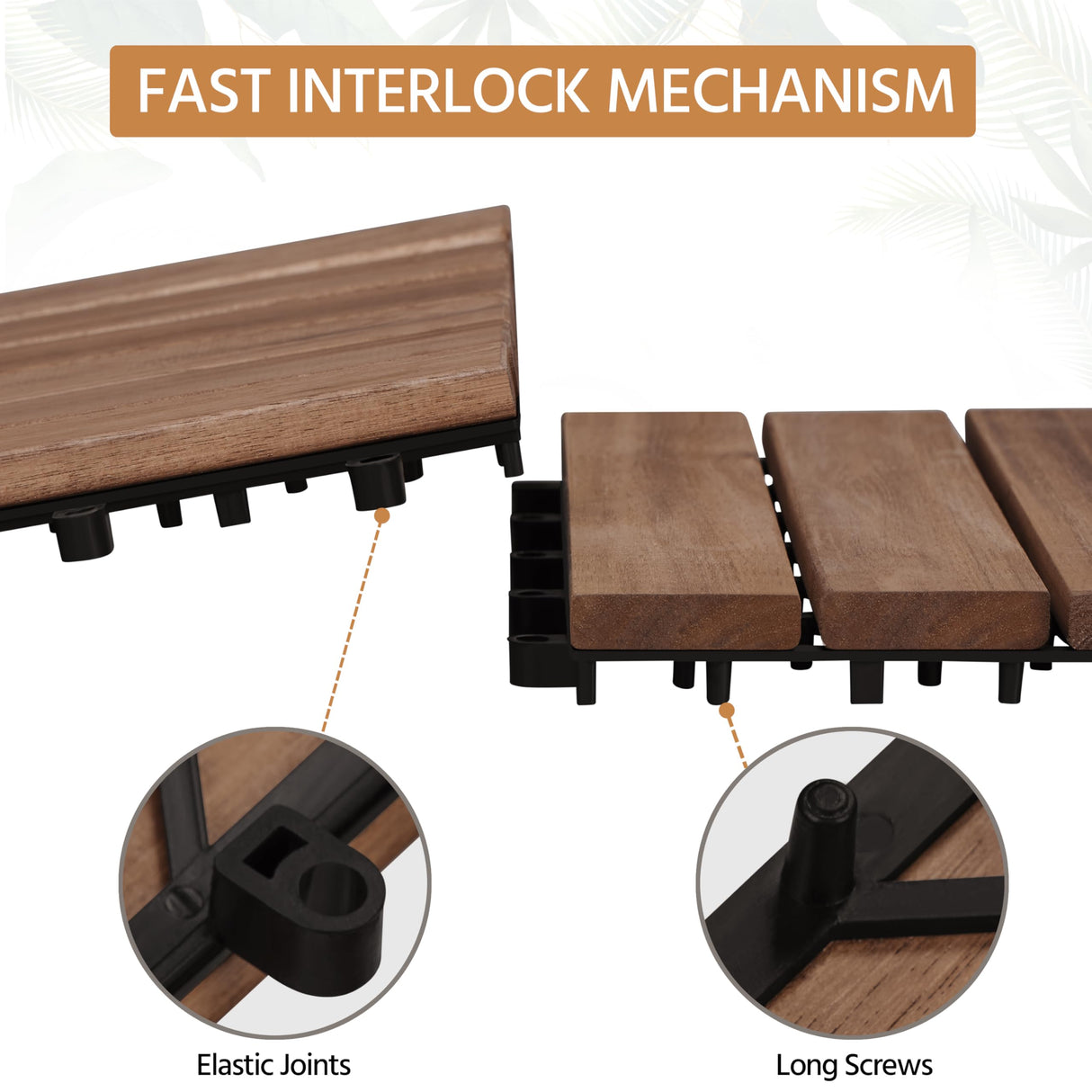 Yaheetech 27PCS Acacia Wood Interlocking Flooring Tiles Waterproof Flooring for Outdoor & Indoor Patio,Balcony,Garden,Poolside,12 × 12 in,Brown Yaheetech