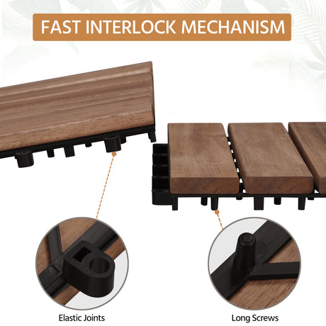 Yaheetech 27PCS Acacia Wood Interlocking Flooring Tiles Waterproof Flooring for Outdoor & Indoor Patio,Balcony,Garden,Poolside,12 × 12 in,Brown Yaheetech