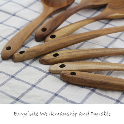 Wooden Spoons for Cooking, ADLORYEA Wood Kitchen Utensils Set, Natural Teak Wooden Cooking Utensils set for Nonstick Cookware, 7-Piece Sturdy Eco-friendly and Healthy Wooden Spatula for Cooki - WoodArtSupply