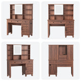 Vanity Desk with HD Mirror, LED Lights and Charging Station, Farmhouse Makeup Table with 2 Drawers and Cushioned Stool Dressing Table Shelves and Side Organizer for Bedroom Dressing Room, Brown GarveeHome