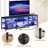 HOOBRO LED TV Stand for 75 Inch TVs with Charging Station, Gaming Entertainment Center with 3-Tier Open Storage, Long 63” Media TV Console Table, TV Stand for Living Room, Bedroom, Black BB21UDDS01 HOOBRO