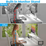 GreenForest 40 inch Home Office Desk with Power Outlets, Small Computer Desk with Ergonomic Monitor Stand, Reversible Gaming Desk, Modern Study Desk, Laptop Desk, White GreenForest